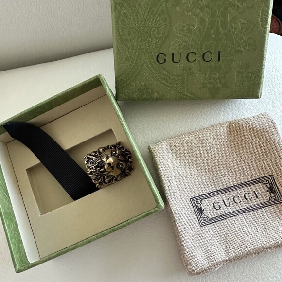 NWT GUCCI Gold Lion Ring Anger Forest 13 IT 6.5 US 100% AUTHENTIC - Picture 5 of 9